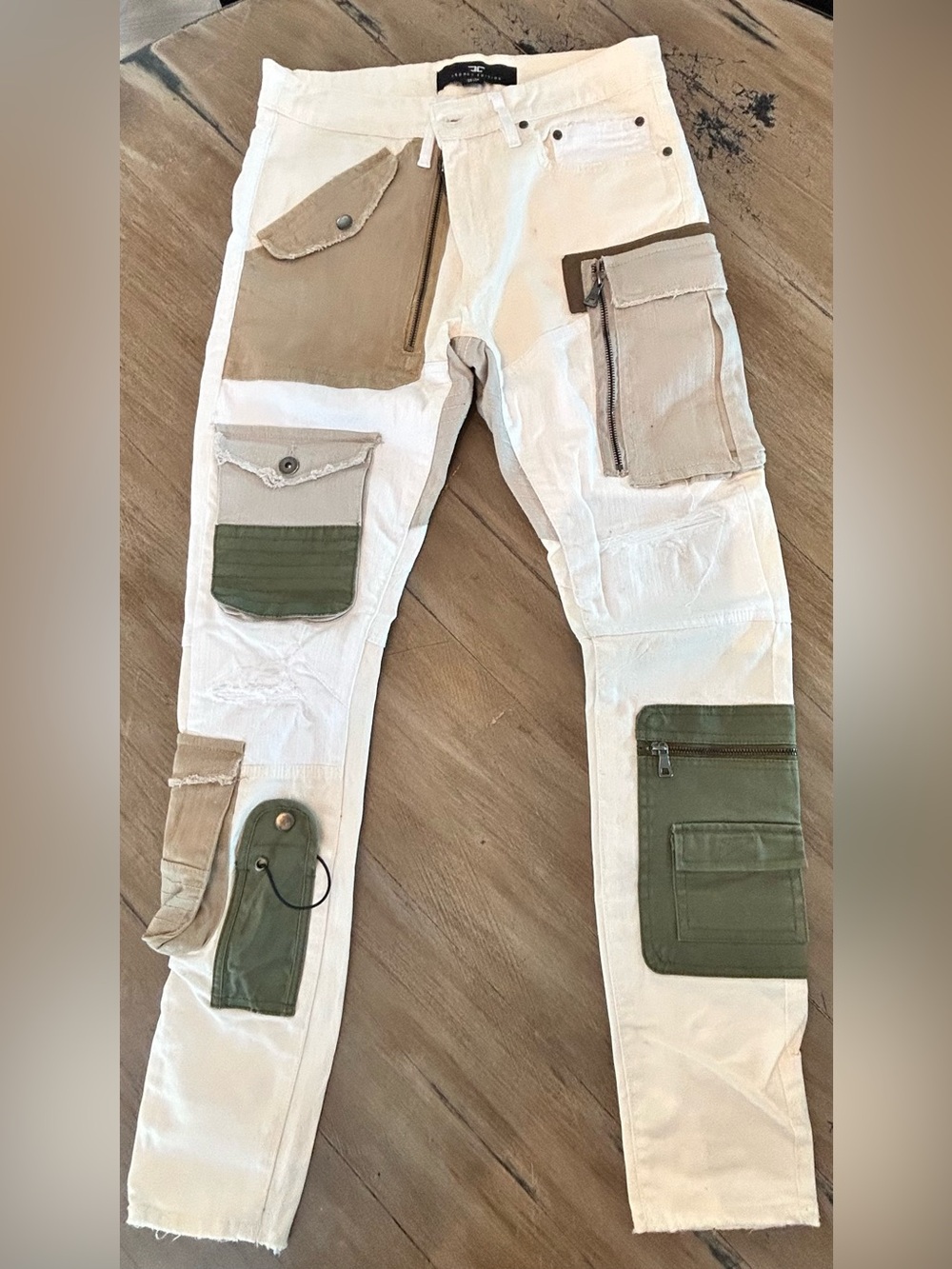 Jordan Craig White Cargo Pants with Olive & Tan Patches